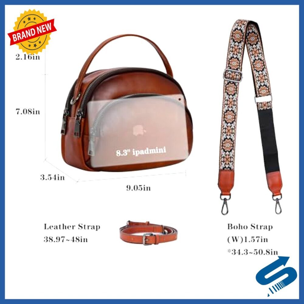 Genuine Leather Crossbody Bag with Multi-Pockets Adjustable Straps - Picture 4 of 7